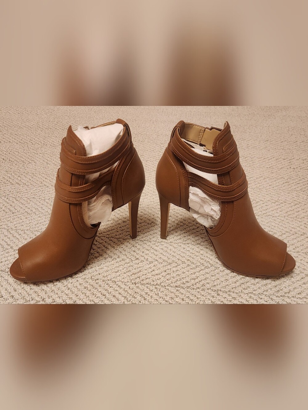 Michael Kors Stiletto Heels Women’s Size 7 M Brown Peep Toe Double Buckle Shoes